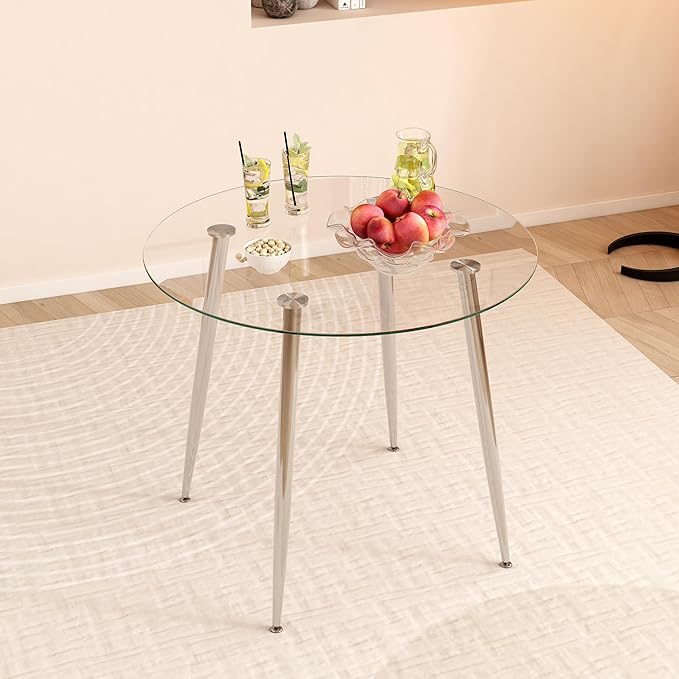 Tempered Glass Dining Table 32 inch Round Kitchen Table - Image 4