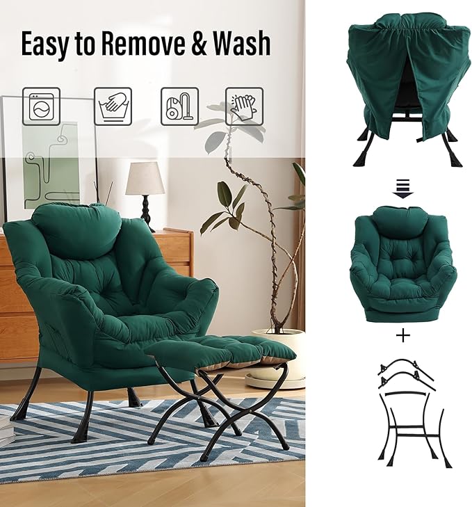Modern Lazy Chair with Folding Footrest, Lounge Accent Reading Chair - Image 6