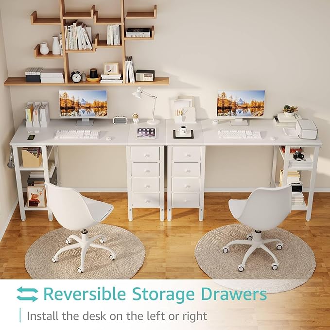 Lufeiya White Desk with Drawers & Storage Shelves, 47 Inch Study Work Writing - Image 4