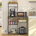 Bakers Rack with Power Outlet, Kitchen Microwave Stand with 10 S-shaped Hooks by 3IngSeagulls