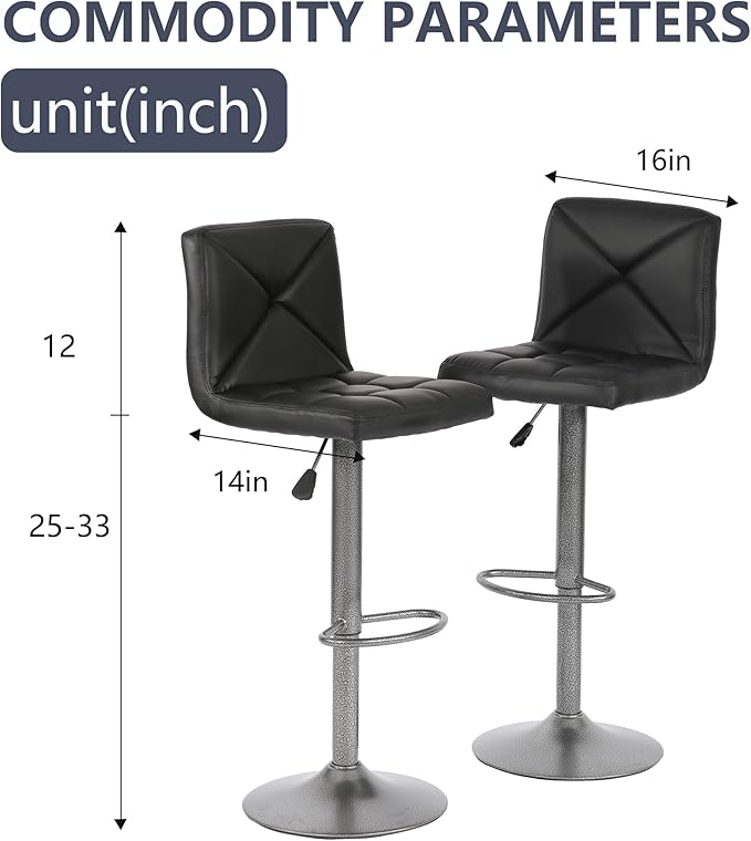BestOffice Bar Stools Set of 2, PU Leather Swivel Bar Stools Kitchen Counter - Image 3