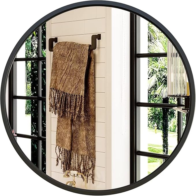 Growsun 28'' Black Round Mirror by Growsun