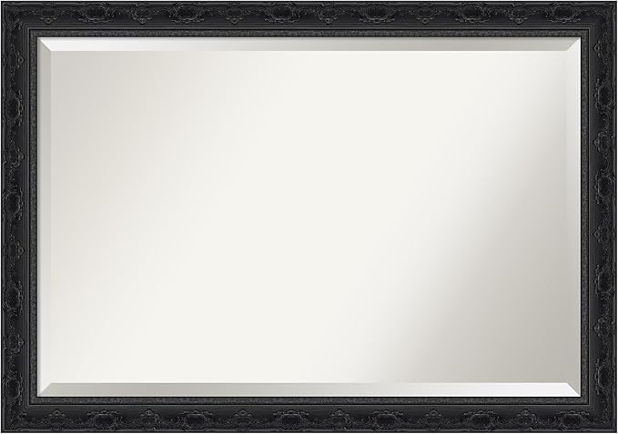 Amanti Art Bathroom Mirror for Over Sink, 29x41 Filigree Gloss Black Rectangle by AmantiArt
