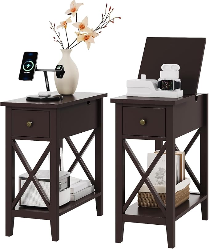 ChooChoo End Table Set of 2, Flip Top Narrow End Table by ChooChoo