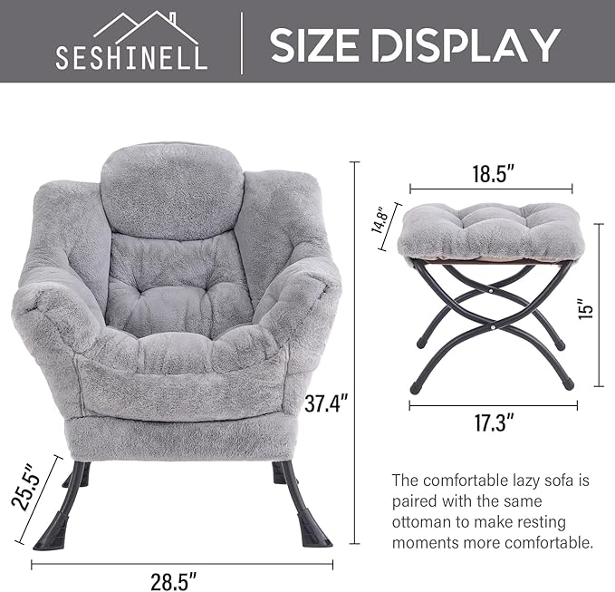 Lazy Chair with Ottoman, Modern Accent Lounge Leisure Sofa with Armrests - Image 3