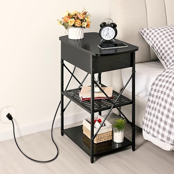 Narrow End Table with Charging Station, Side Table with 3 USB Ports and 2 AC - Image 7