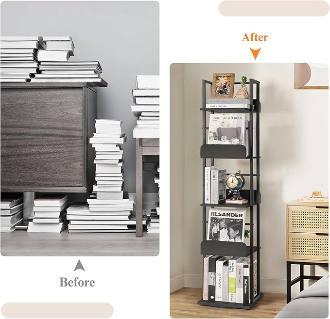 Bikoney Rotating Bookshelf, 5-Tier Bookshelves Tower - Image 7