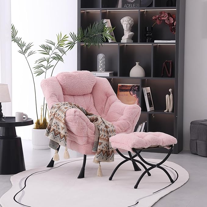 Lazy Chair with Folding Ottoman, Modern Accent Lounge Armchair with Armrests - Image 2