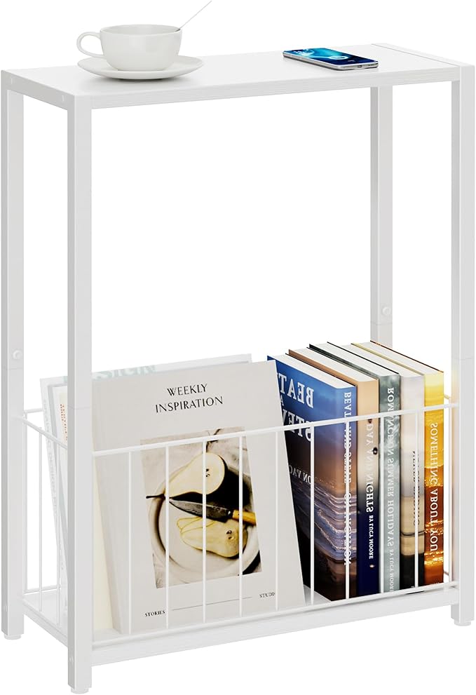 Narrow Side Table with Magazine Holder, Skinny End Table Perfect - Image 9