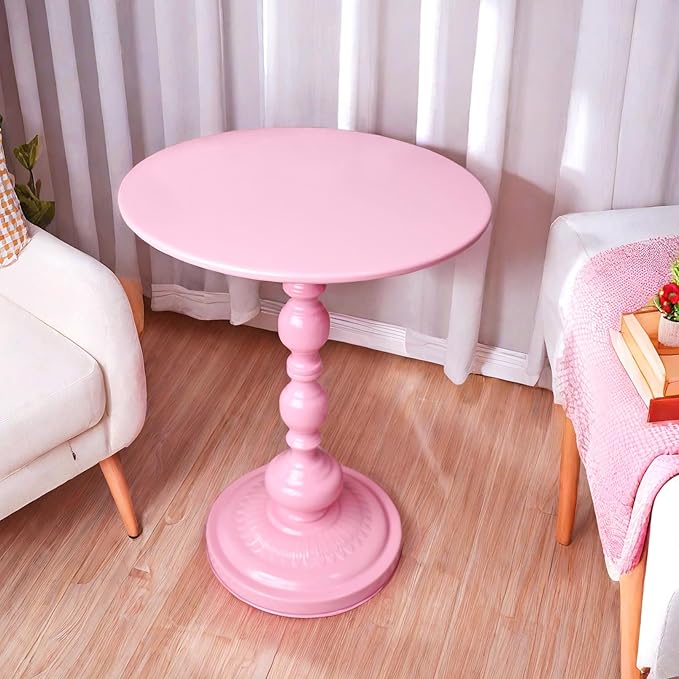 Benkyo Pink Round End Side Table Modern Metal Pedestal Spindle Side Tables - Image 7