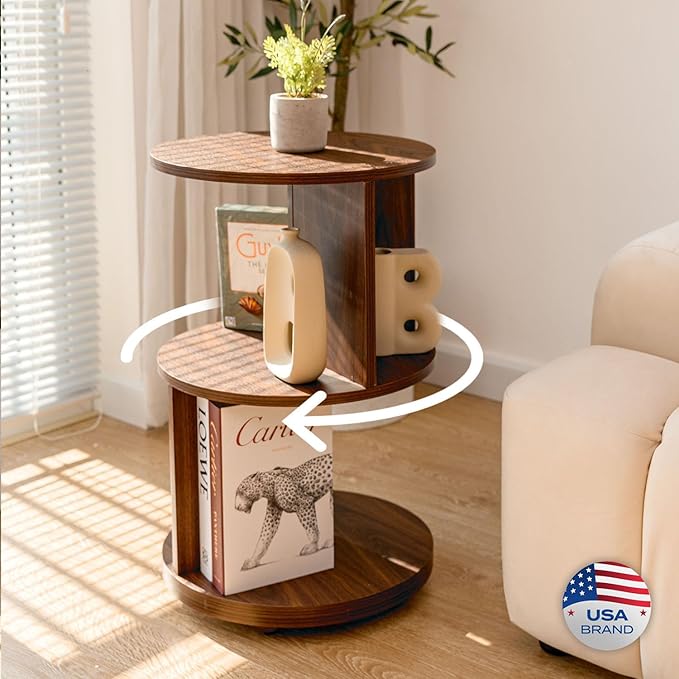 KAYMILY Living Room Side Table, Office Round Rotating End Table, Bedroom Mid - Image 4