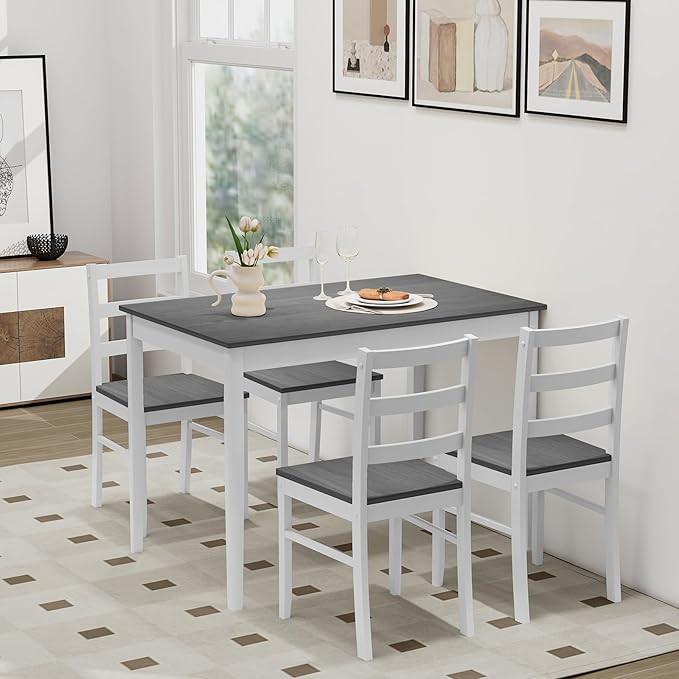 Giantex Dining Table Set with Kitchen Table, Dining Chairs, Compact - Image 3
