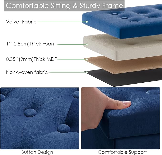 PRANDOM Jumbo Ottoman with Storage Velvet Folding Small Square Foot Stool with - Image 5
