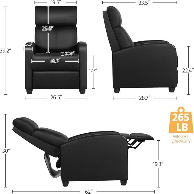 Yaheetech Recliner Chair PU Leather Recliner Sofa Home Theater Seating - Image 3