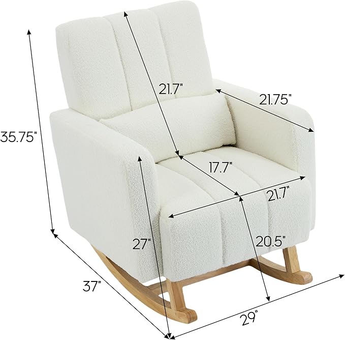 Christopher Knight Home Mapo Wooden Rocking Chair Indoor, Teddy Upholstered - Image 2