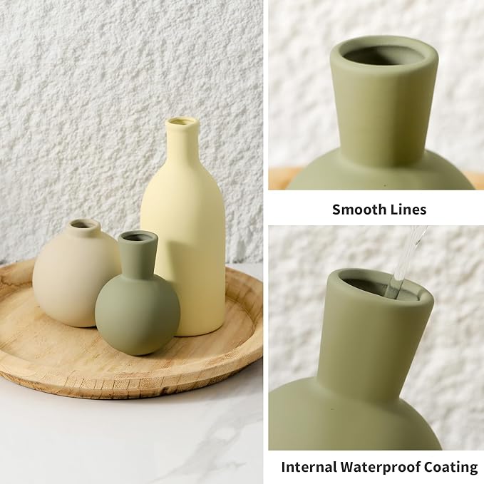 Vase Set of 3, Ceramic Vases Home Decor Flower Decorative Table Decor Vase - Image 8