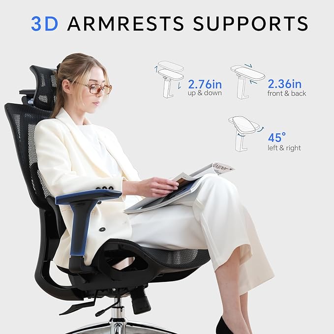 Ergonomic Office Chair with 3D Lumbar Support/Headrest/Armrest/, Mesh Executive - Image 9