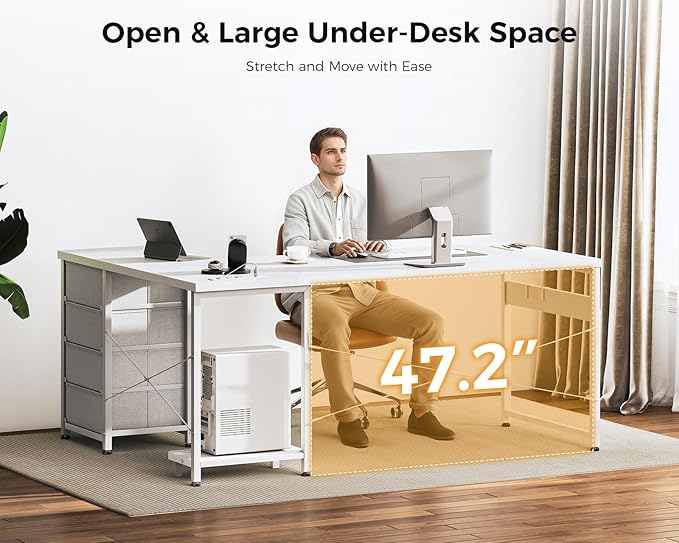 AODK L Shaped Desk with 4 Tier Drawers, L Shaped Computer Desk with USB - Image 5