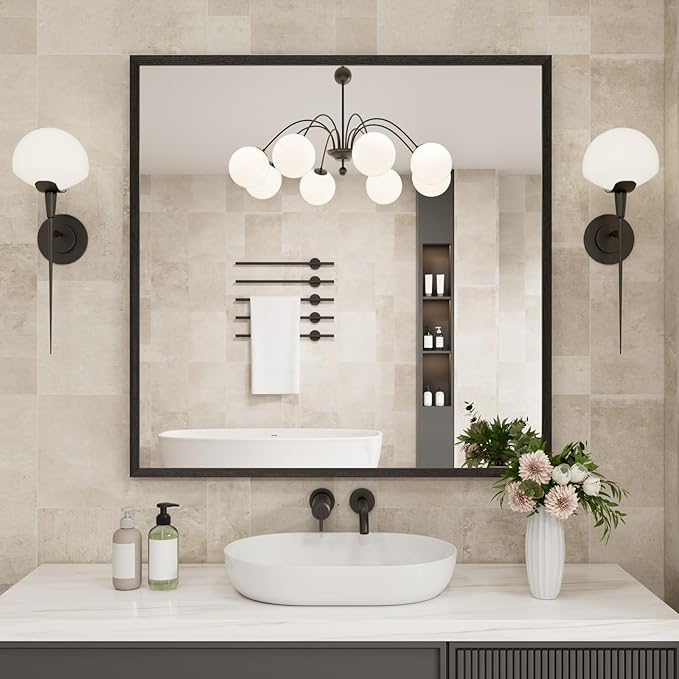 Bathroom Vanity Mirror 36x36 Inch, Matte Black Rectangle Bathroom Mirror - Image 2