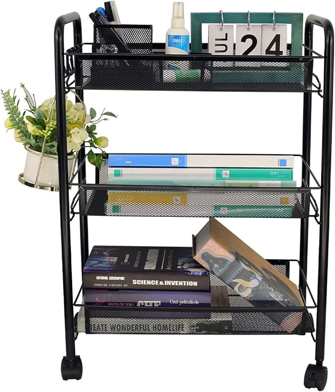 OVICAR Mesh Wire 3 Tier Rolling Cart, Kitchen Storage Utility Cart, Full Metal by OVICAR