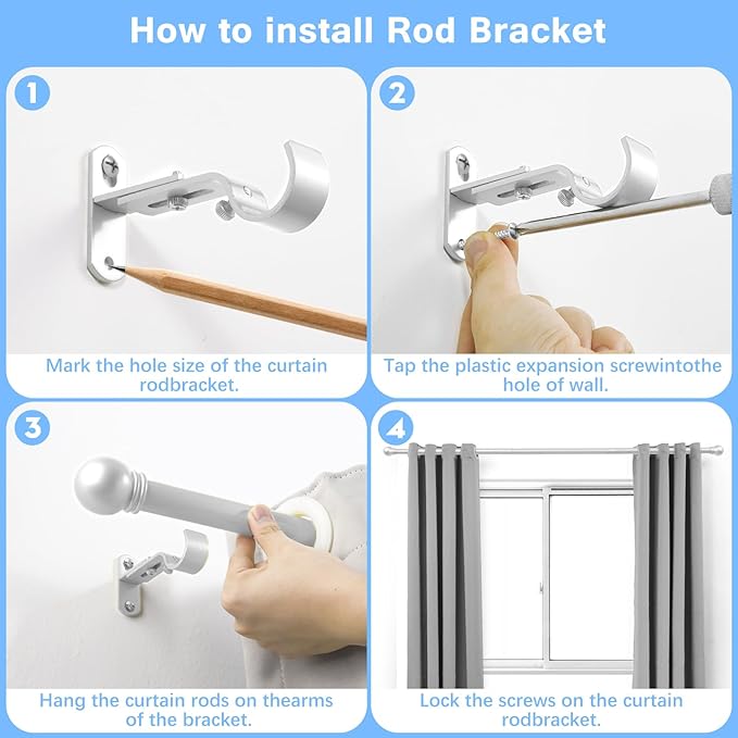 Curtain Rods for Windows 16 to 136 Inches, Curtain Rod Max Adjustable Length of - Image 5