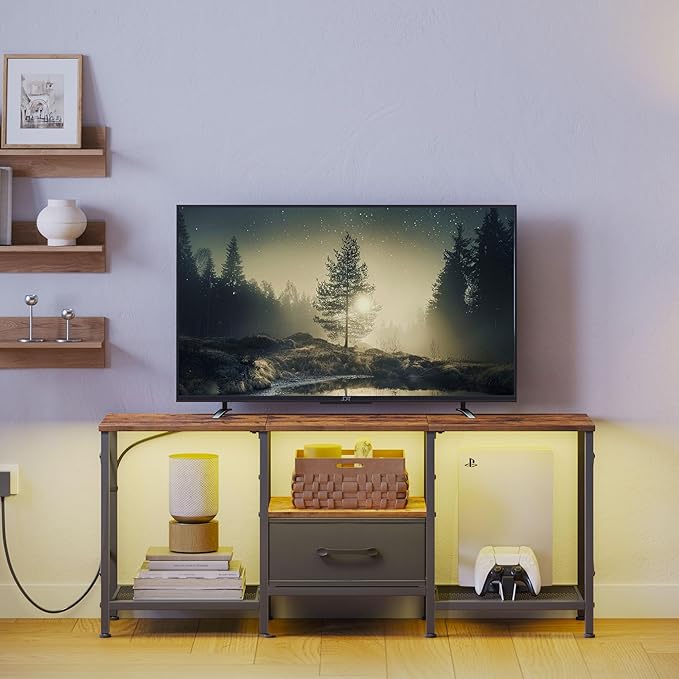LED TV Stand with Fabric Drawer, Entertainment Center - Image 8