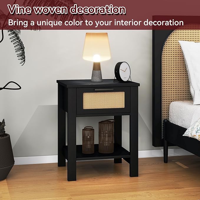 IBUYKE Rattan Nightstand, Boho Night Stand - Image 4