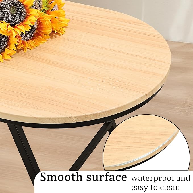 Foldable Coffee Table Natural Wood Oval Coffee Tables No Assembly Portable - Image 7