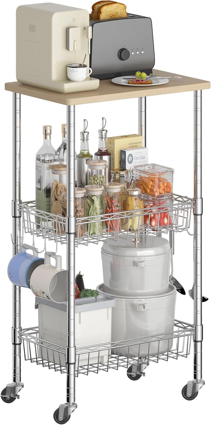 Rolling Kitchen Storage Cart, 3-Tier Storage Rack on Caster Wheels - Image 9
