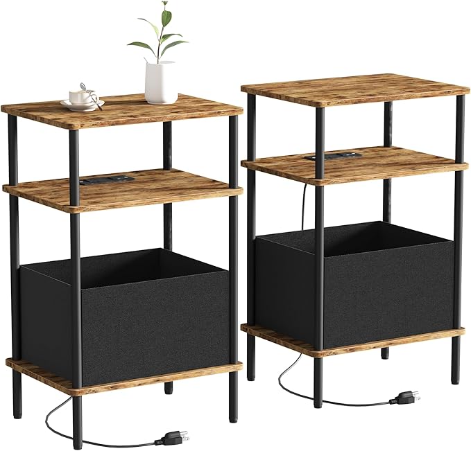 Small Side Table with Charging Station, Slim Nightstand with Outlet, Sofa by Unknown