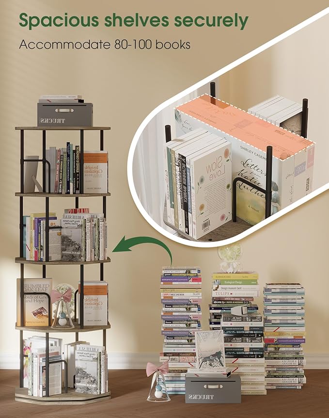 4 Tier Rotating Bookshelf, 360 Display Round Spinning Bookshelf Tower - Image 3