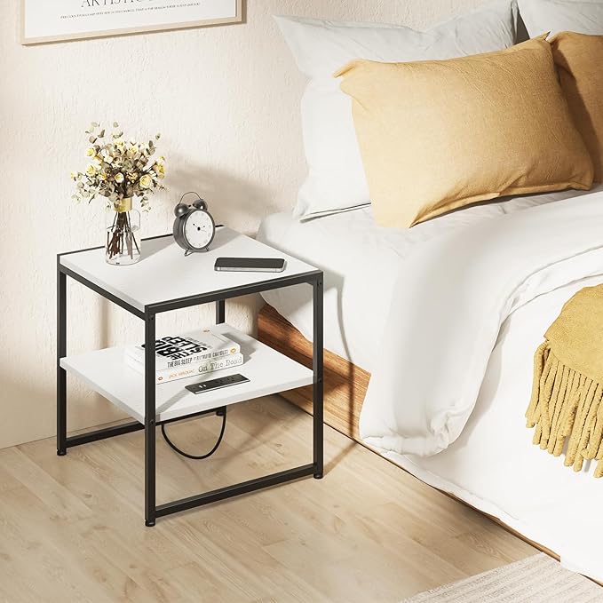 Tatub 20" End Table with Charging Station, Industrial Square Side Table with - Image 5