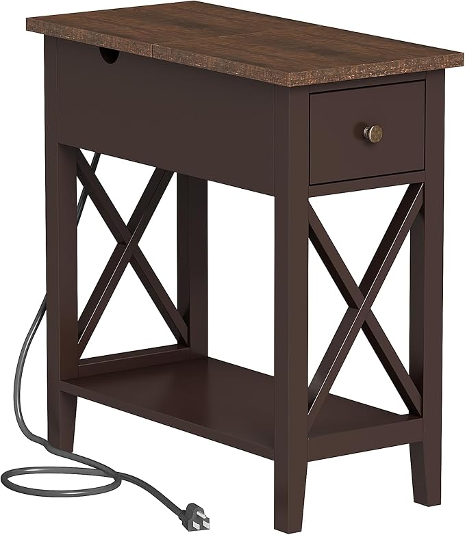 ChooChoo End Table with Charging Station, Narrow Side Table with USB Ports and by ChooChoo