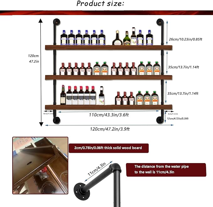 47.2in Large Wine Rack with LED Light Solid Wood Wall Mounted Wine Rack - Image 2