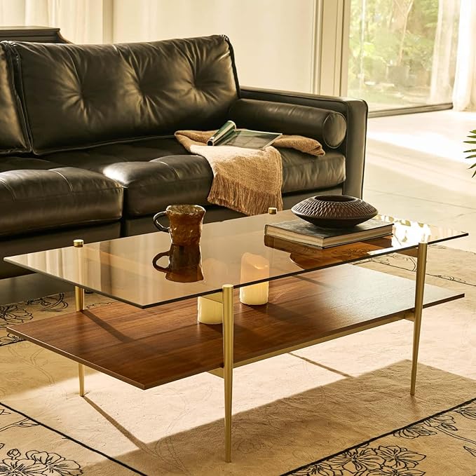 AGV LIGHTING Tadio Large Glass Coffee Table, Mid-Century Modern Coffee Table - Image 3