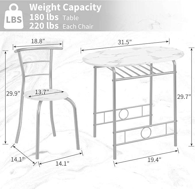 VECELO 3-Piece Dining Table Set - Image 7