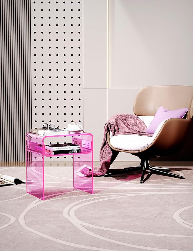 Clear Acrylic End Table 2-Tier Bedside nightstand - Image 9