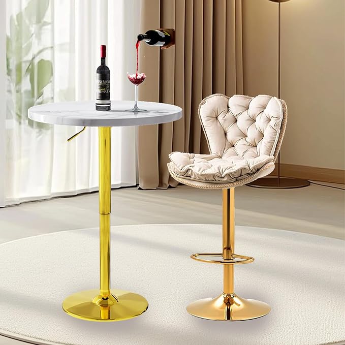 Gold Cocktail Tables Round Bar Table Height Adjustable 27.9''-35.4'' Pub Table - Image 2