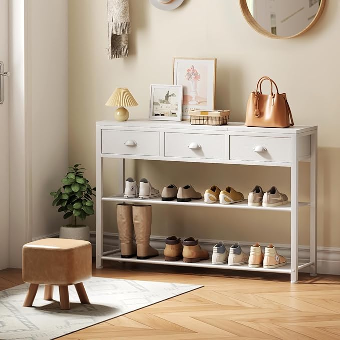 Furologee White Entryway Table, Industrial Entry Way Table - Image 7