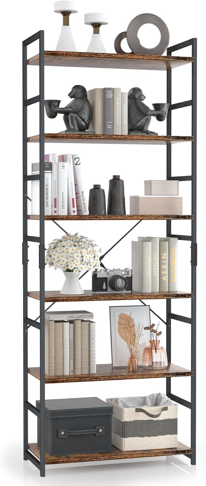 OTK 6 Tier Adjustable Bookshelf, Tall Bookcase, Office Shelf Storage Organizer by OTK