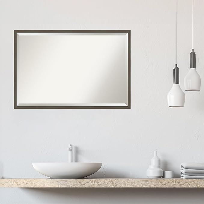Amanti Art Grey Wall Mirror 25x37 Svelte Clay Grey Rectangle Bathroom Mirror - Image 5