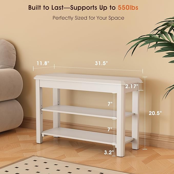 Shoe Rack Bench Seat Rubberwood 2-Tier Wooden Storage Bench 550lbs Compact - Image 2