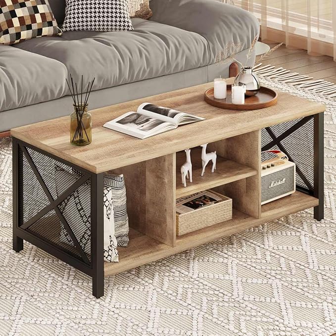 FATORRI Coffee Table for Living Room, Rustic Wood Center Table by FATORRI