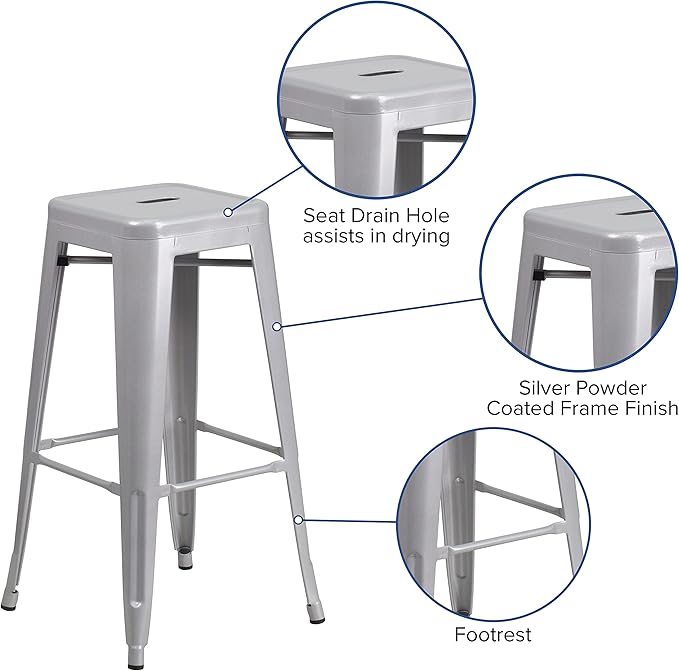 Flash Furniture Commercial Grade 30" High Backless Silver Metal Indoor-Outdoor - Image 4