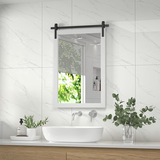 Farmhouse Bathroom Mirror, Barn Door Style Decor Living Room Entryway Bedroom - Image 2