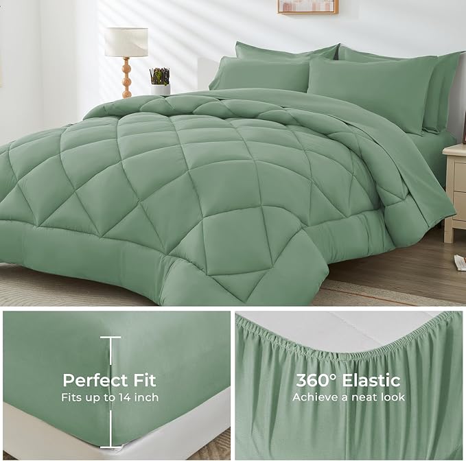 HEVUMYI Light Green King Comforter Set - Image 3
