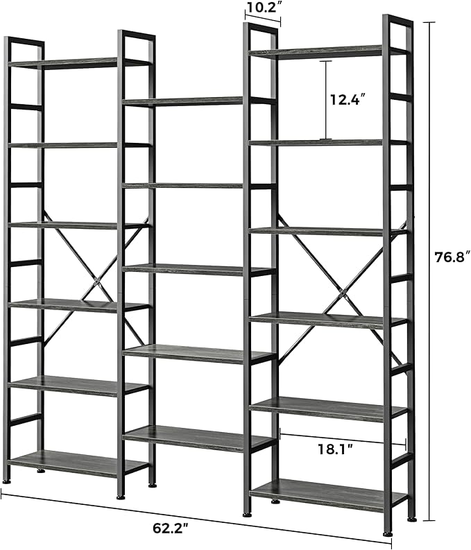SUPERJARE Triple 6 Tier Bookshelf, Bookcase - Image 3
