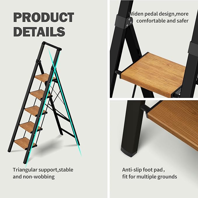 5 Step Ladder, Lightweight Folding Step Stool - Image 5