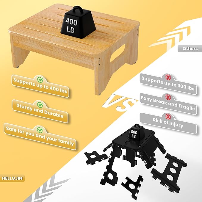 Wooden Step Stool for Adults & Kids, Non-Slip Rubber Feet, 6.5 Inch High - Image 7