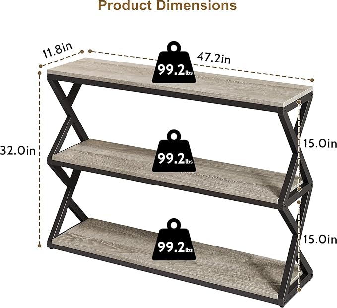 Industrial 3-Tier Console Table, Rustic Long Entryway Sofa Table - Image 2